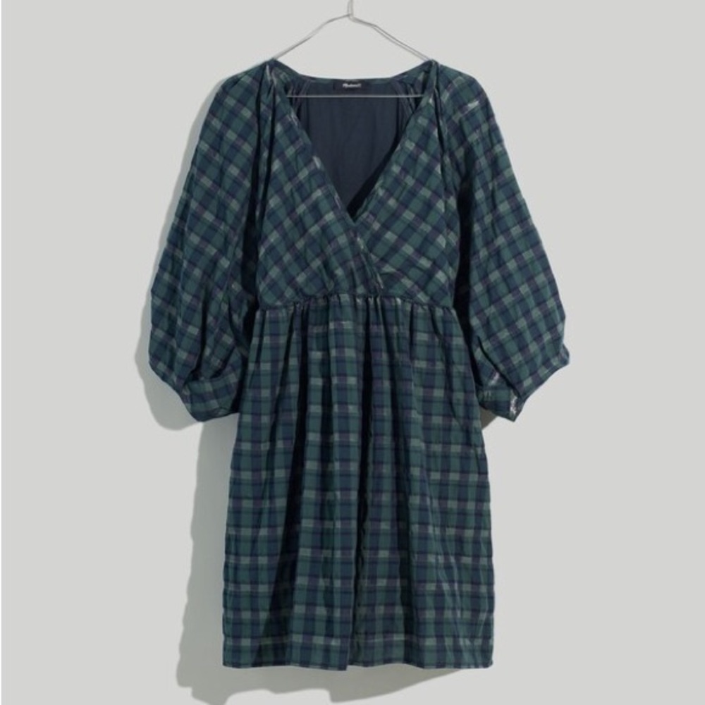 Madewell Puff-Sleeve Mini Dress in Plaid